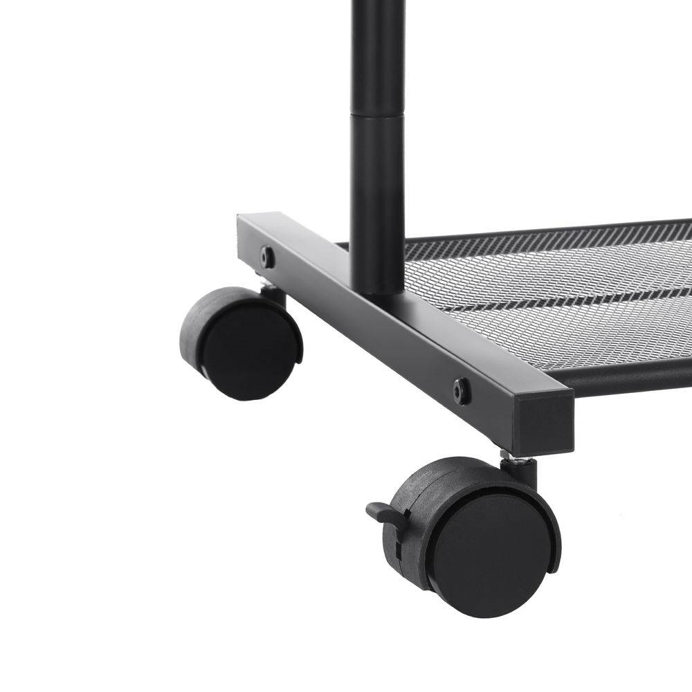 Simple Black Steel Tube Rolling Garment Clothes Rack with Bottom Mesh Shelf thumbnail 2