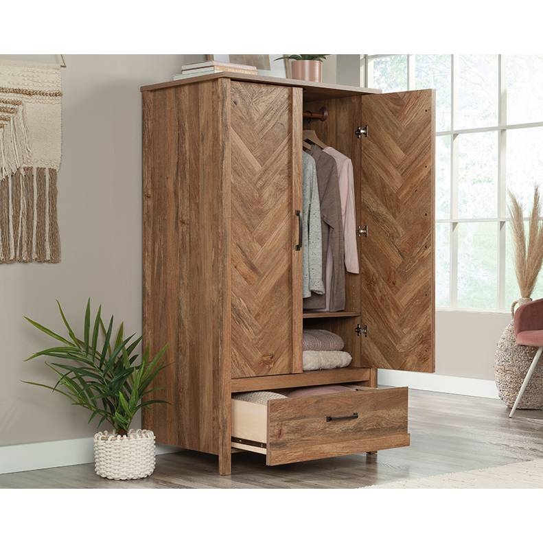 FarmHouse Rustic Herringbone 1 Drawer Garment Rod Wardrobe Armoire thumbnail 2