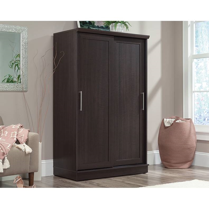 FarmHouse Espresso Oak Sliding Doors Garment Rod Wardrobe Armoire thumbnail 2