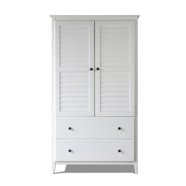 FarmHome Louvered Distressed White Solid Pine Armoire thumbnail 2