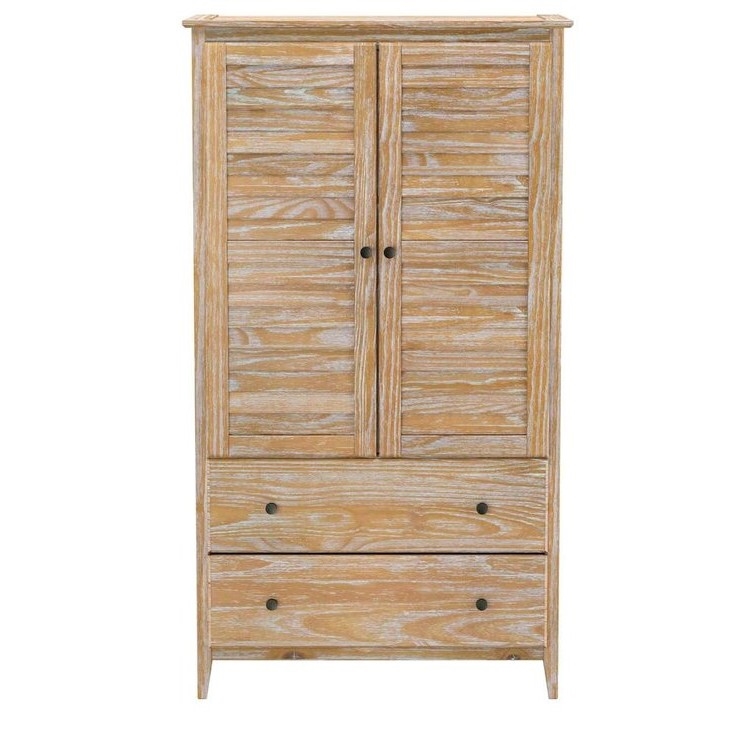FarmHome Louvered Distressed Driftwood Solid Pine Armoire thumbnail 2