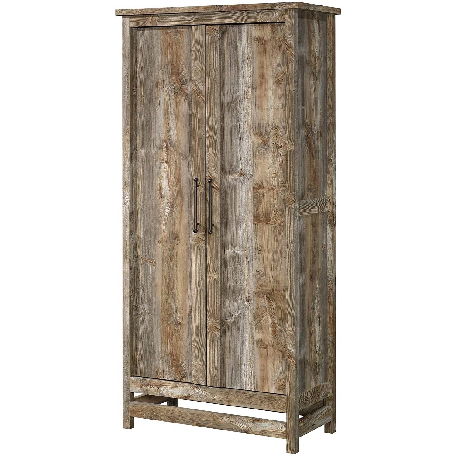 Farmhouse Storage Cabinet Wardrobe Armoire in Rustic Wood Finish thumbnail 2