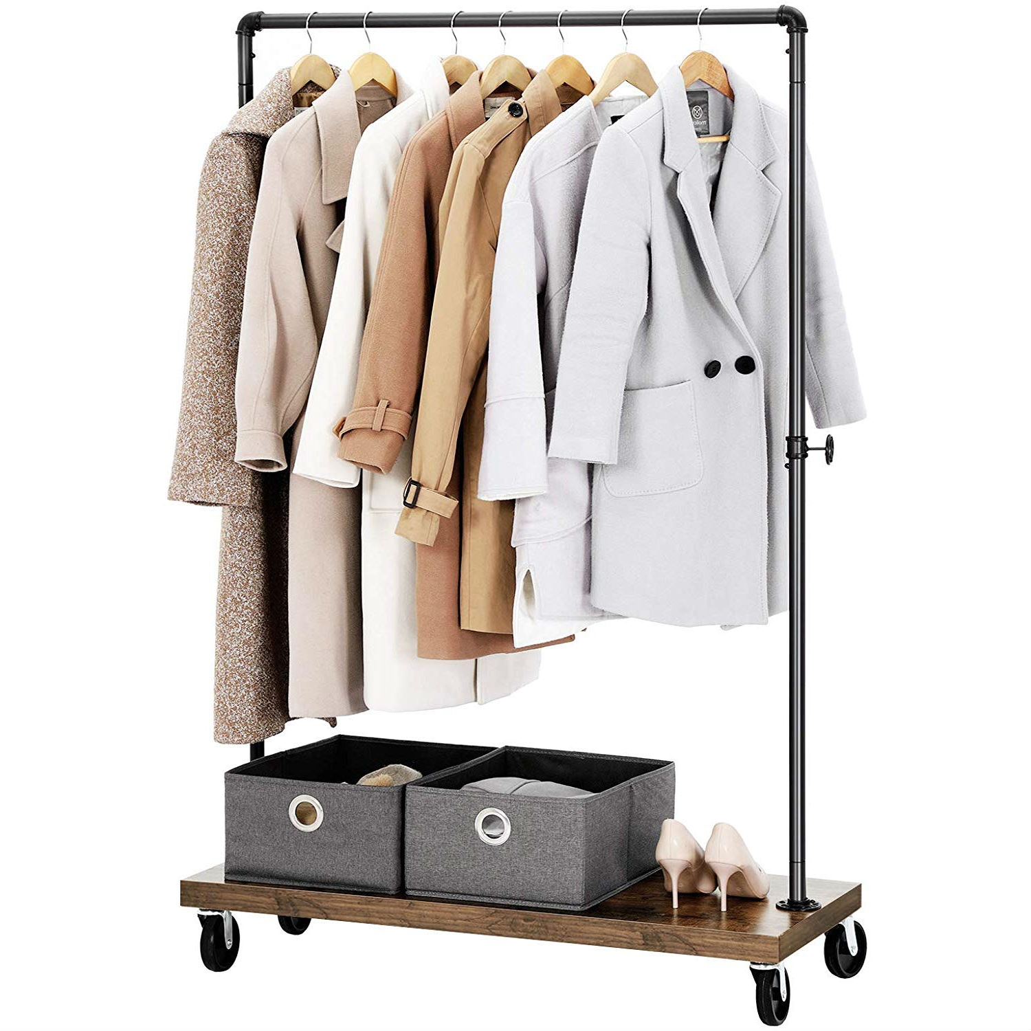 Rustic Industrial Laundry Pipe Garment Rack Lockable Wheels thumbnail 2