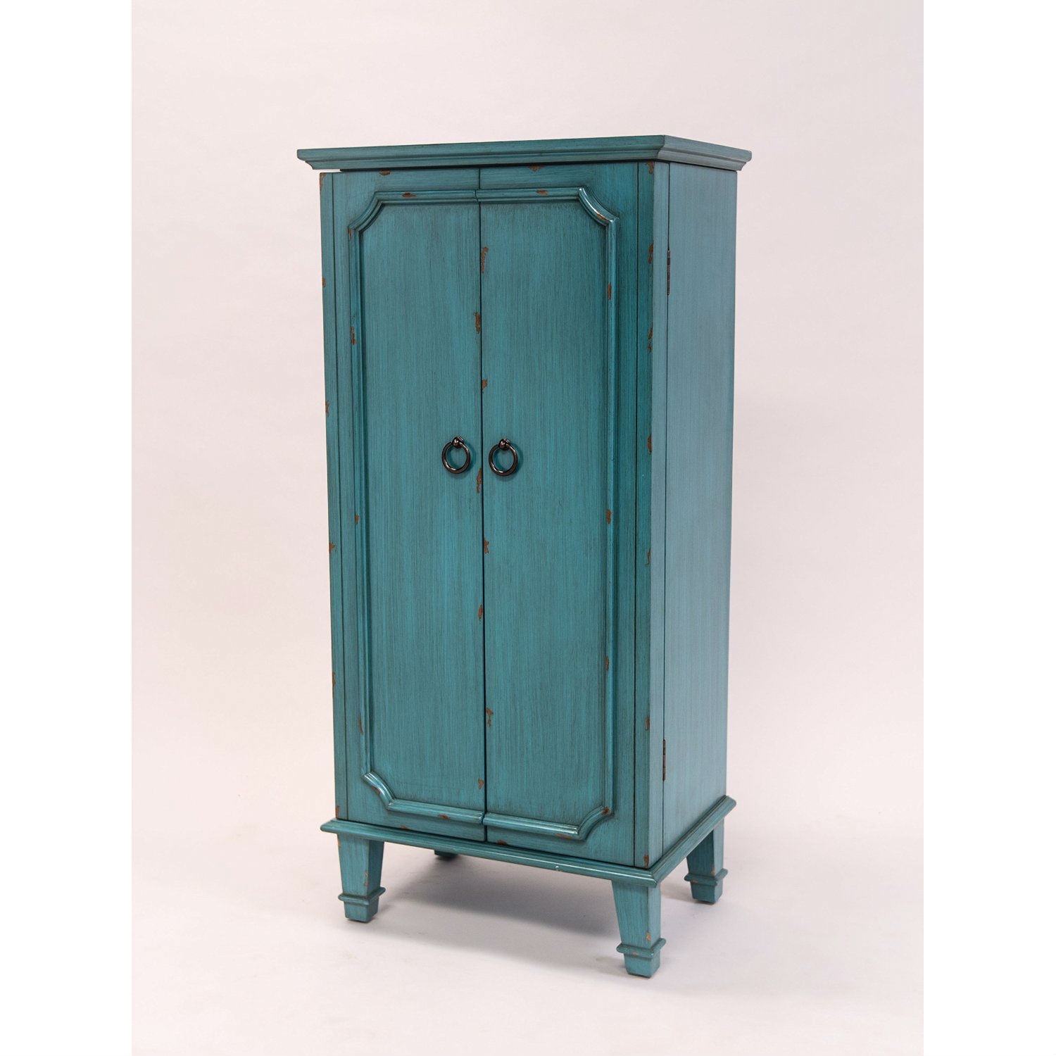 Vintage Turquoise Hand Painted Jewelry Armoire with Antique Drawer Pulls thumbnail 2