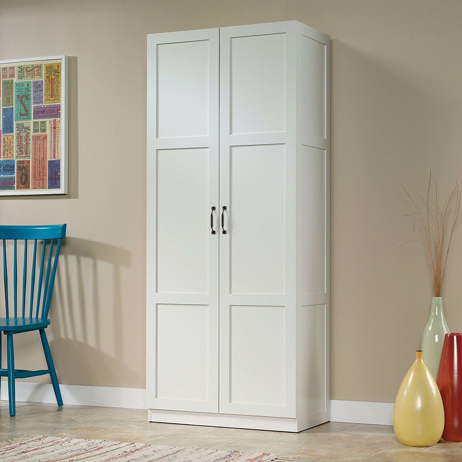 White Wardrobe Storage Cabinet with 4 Shelves and Panel Doors thumbnail 2