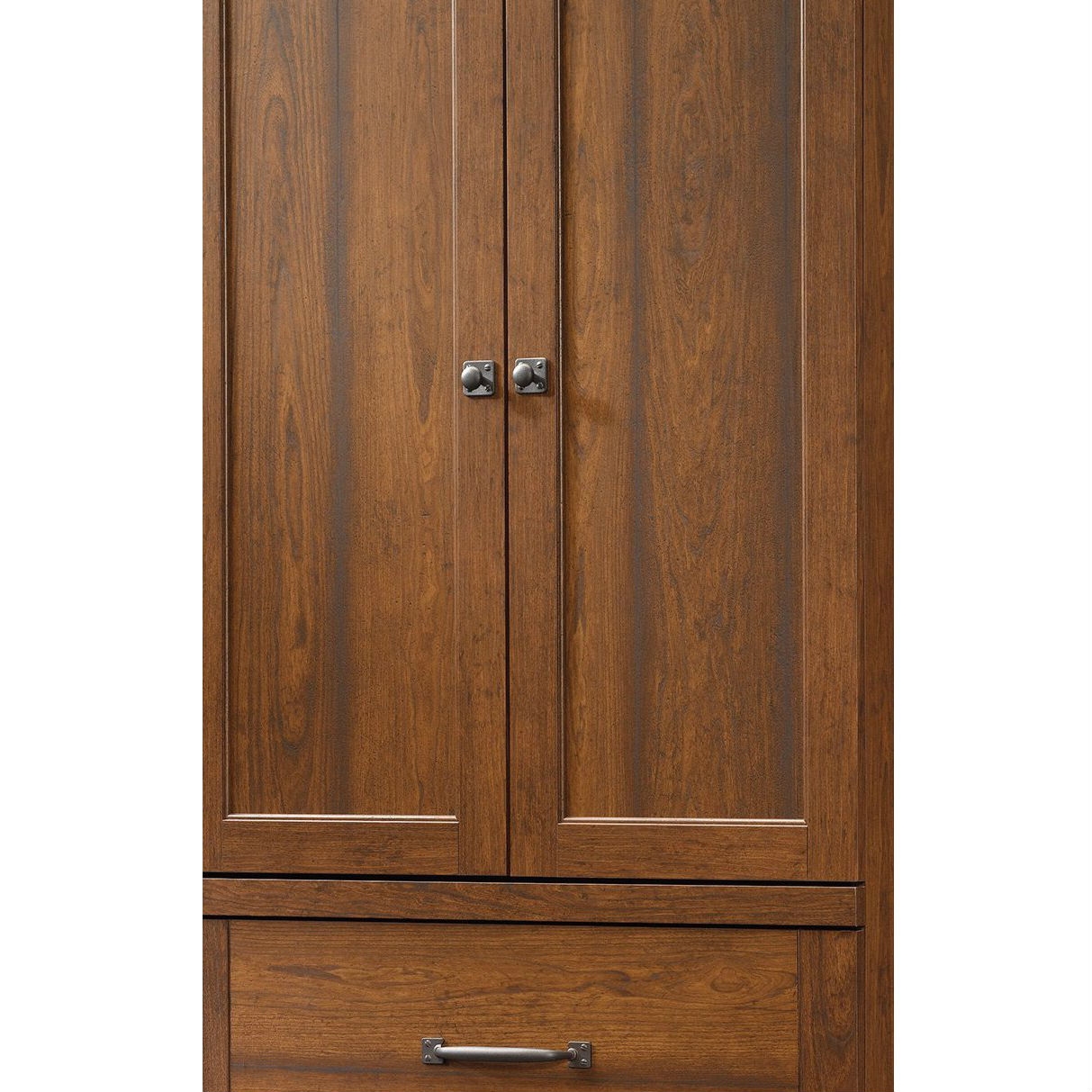 Bedroom Wardrobe Cabinet Storage Armoire in Medium Brown Cherry Wood Finish thumbnail 2