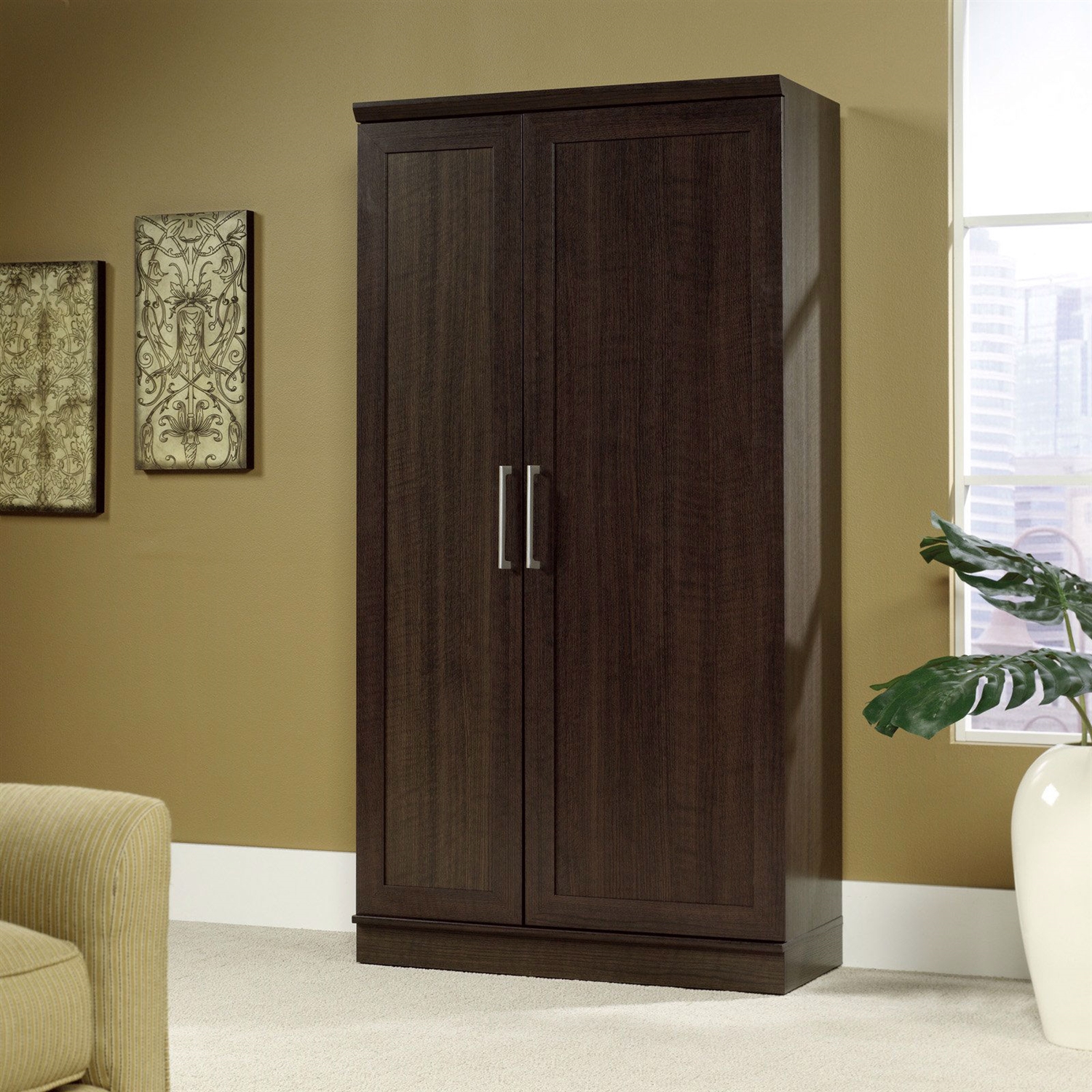 Multi-Purpose Living Room Kitchen Cupboard Storage Cabinet Armoire in Brown thumbnail 2