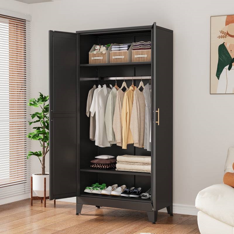 Black Metal Multifunctional Storage Armoire Wardrobe Closet thumbnail 3