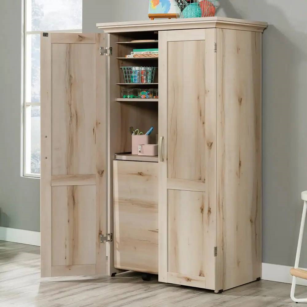 Drop Leaf Computer Desk Craft Table Armoire in Maple Wood Finish - Made in USA thumbnail 3