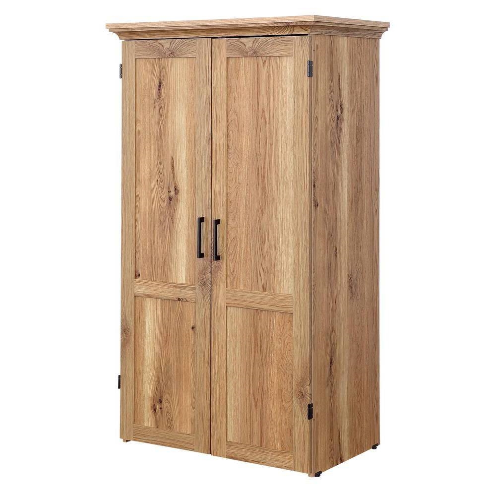 Drop Leaf Computer Desk Craft Table Armoire in Oak Wood Finish - Made in USA thumbnail 3