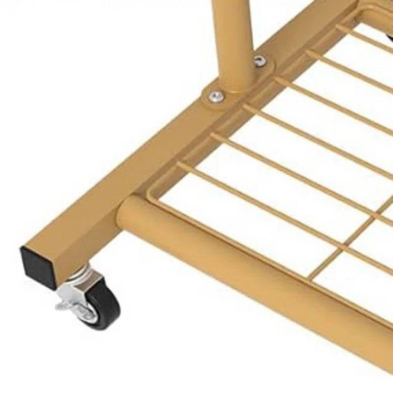 Modern Garment Rack Clothes Hanging Rod with Lockable Wheels in Gold thumbnail 3