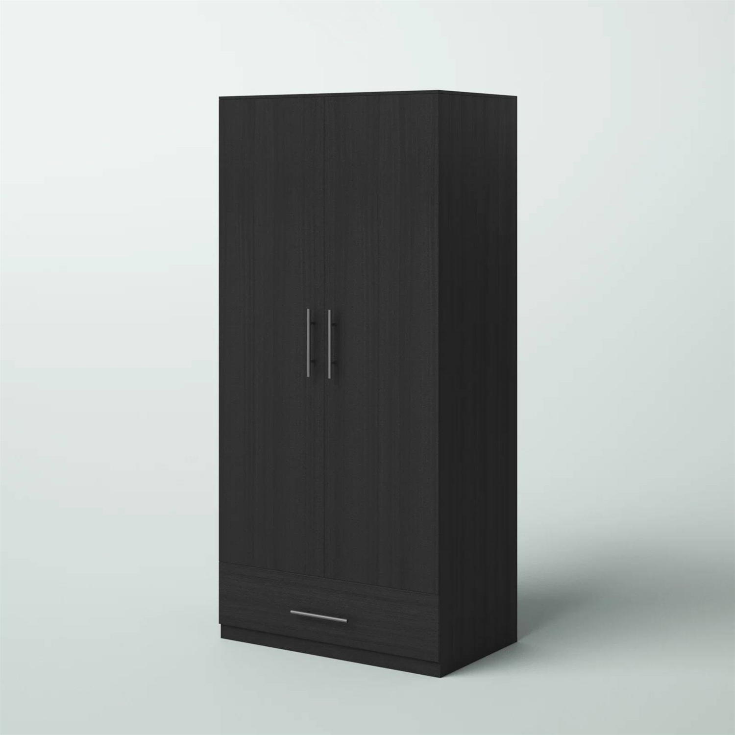 Modern Armoire Wardrobe Closet Cabinet with Storage Drawer in Black Wood Finish thumbnail 3