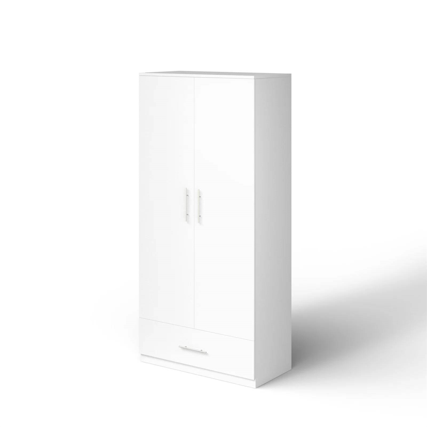 Modern Armoire Wardrobe Closet Cabinet with Storage Drawer in White Wood Finish thumbnail 3