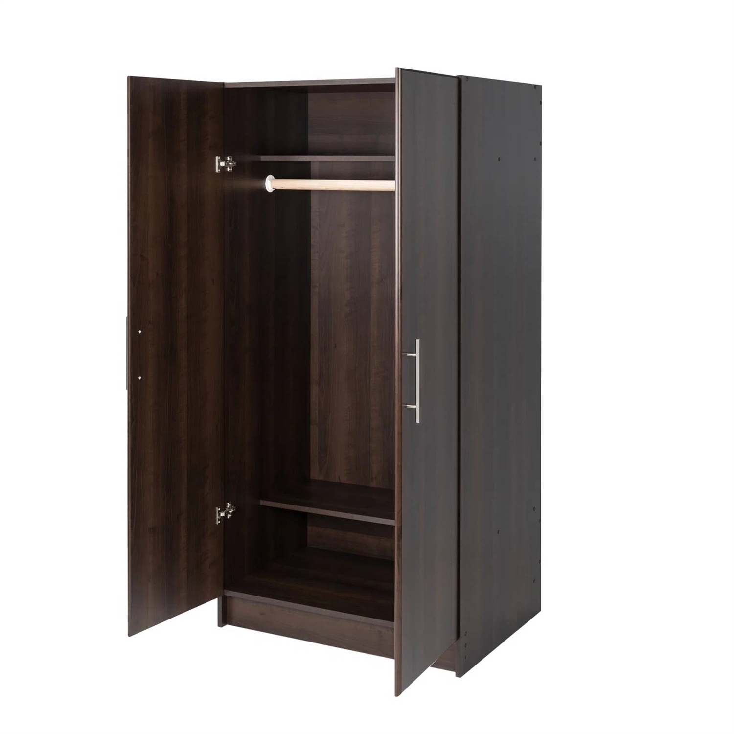Bedroom Armoire Wardrobe Cabinet with Hanging Rail in Dark Brown Wood Finish thumbnail 3