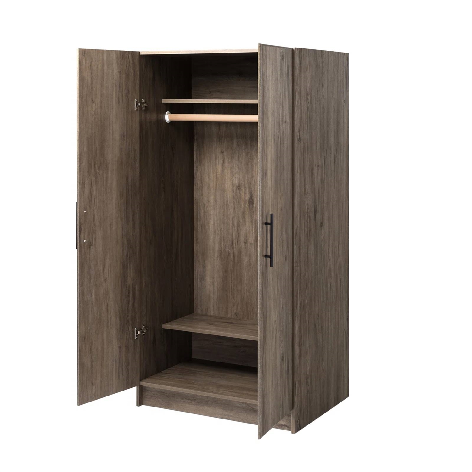 Bedroom Armoire Wardrobe Cabinet with Hanging Rail in Grey Brown Wood Finish thumbnail 3