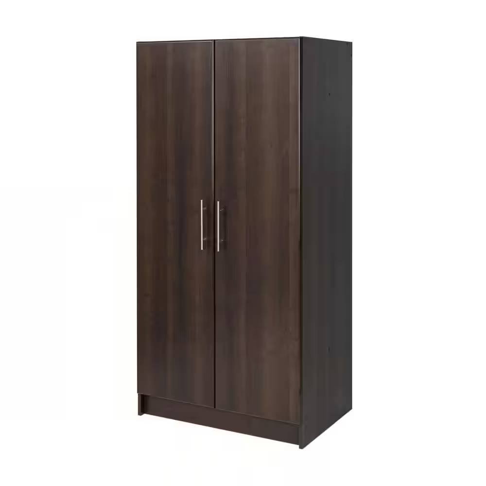 Bedroom Armoire Wardrobe Cabinet Closet with Hanging Rail in Brown Wood Finish thumbnail 3