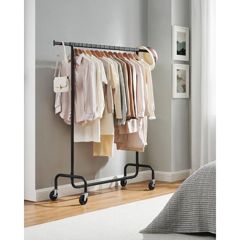 Matte Black Heavy Duty Metal Garment Rack Clothes Hanging Bar on Wheels thumbnail 3