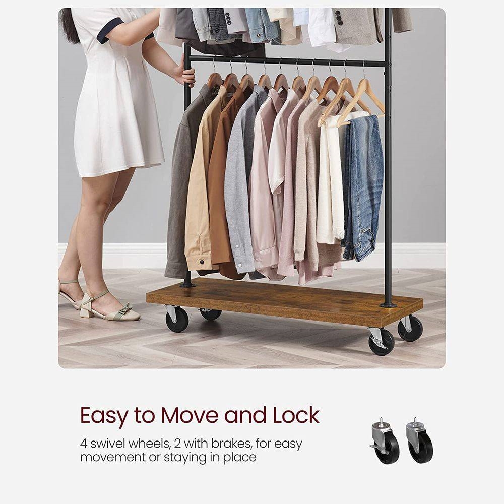 Industrial Style Clothing Garment Rack Double Clothes Hanging Bar on Wheels thumbnail 3