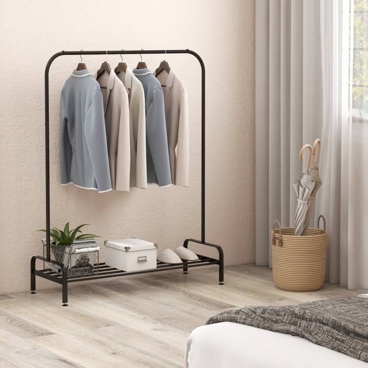 Heavy Duty Metal Garment Rack Clothes Hanging Rod with Bottom Storage Shelf thumbnail 3