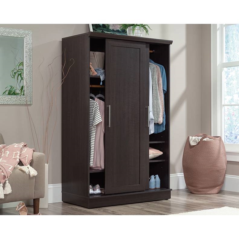 FarmHouse Espresso Oak Sliding Doors Garment Rod Wardrobe Armoire thumbnail 3
