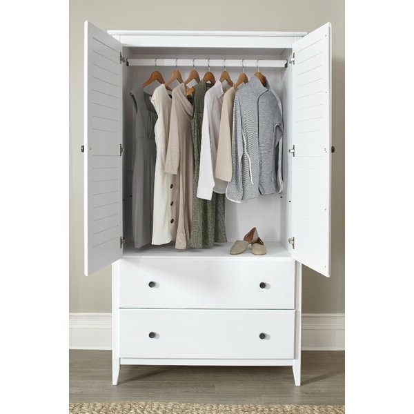 FarmHome Louvered Distressed White Solid Pine Armoire thumbnail 3