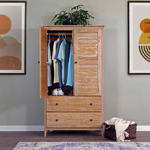 FarmHome Louvered Distressed Driftwood Solid Pine Armoire thumbnail 3