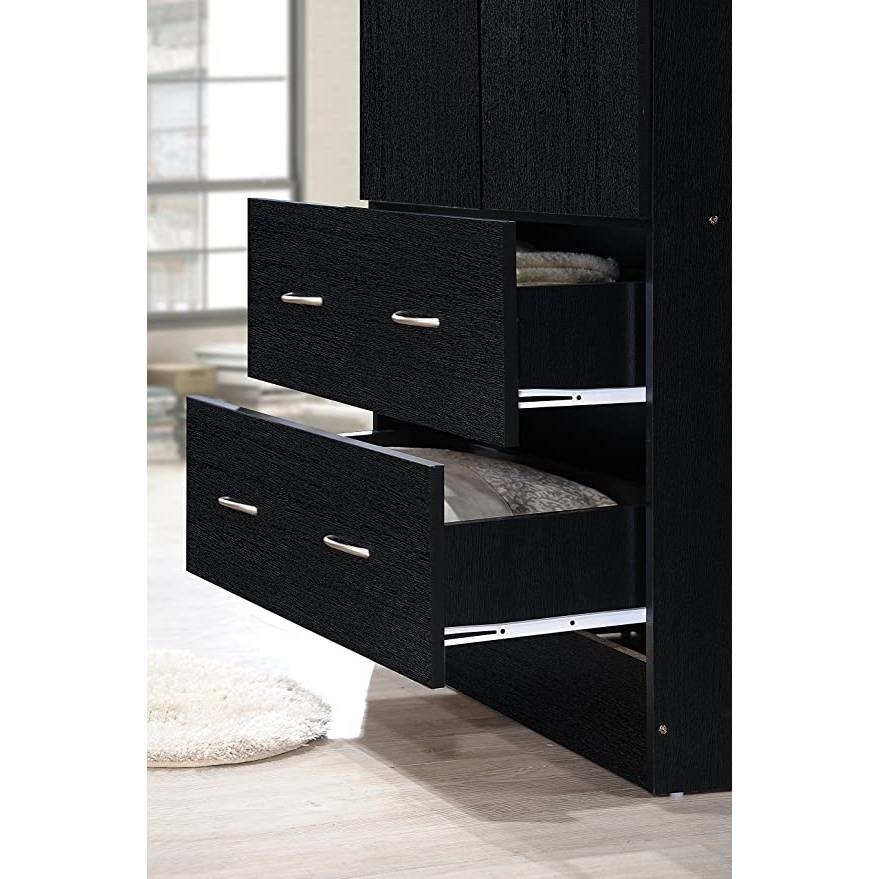 Black 2 Door Wardrobe Armoire with 2 Drawers and Hanging Rod Storage thumbnail 3