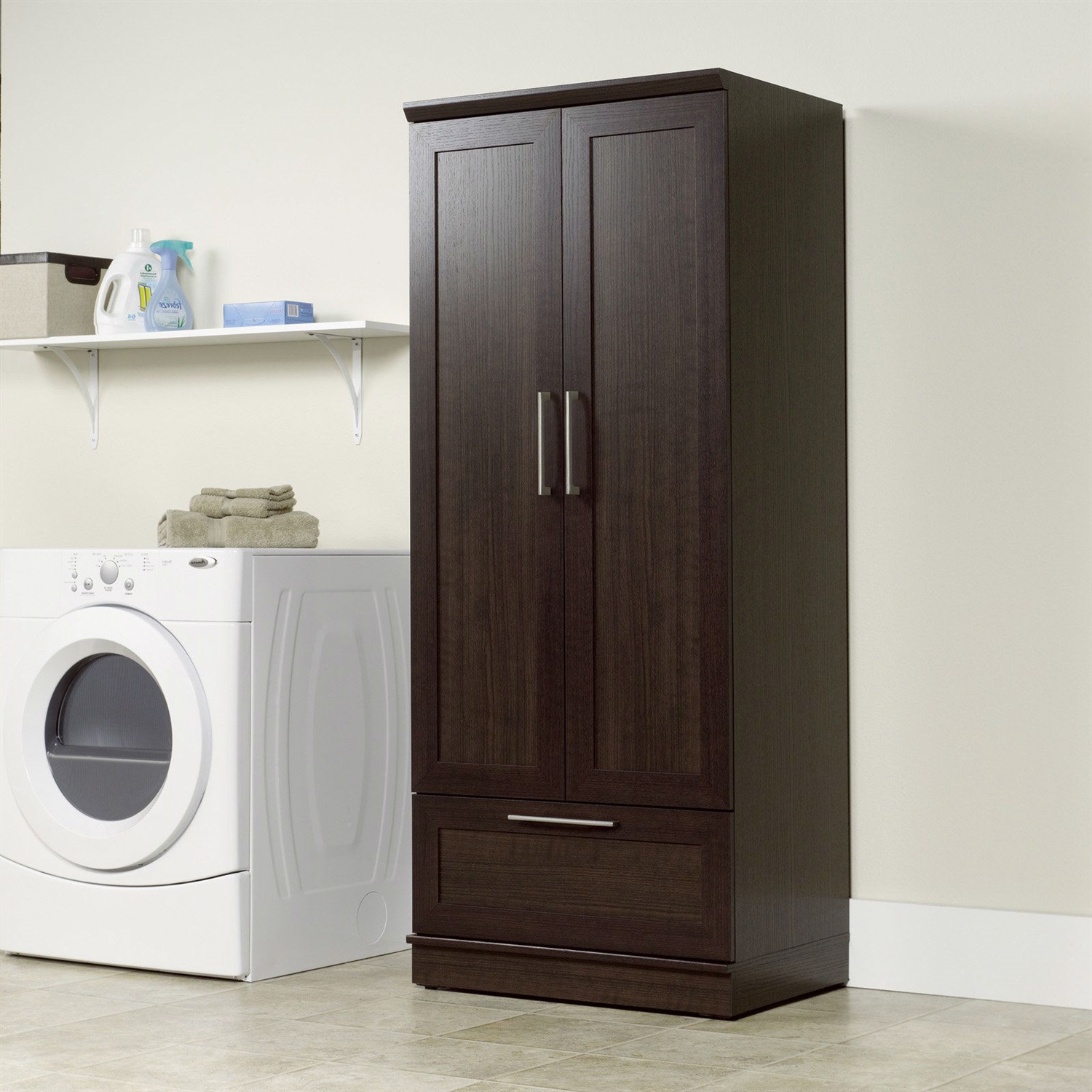 Bedroom Wardrobe Armoire Cabinet in Dark Brown Oak Wood Finish thumbnail 3