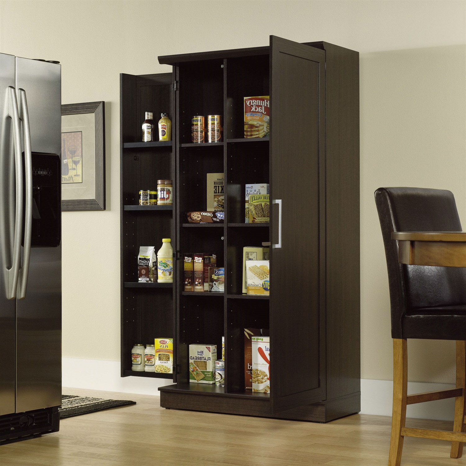 Multi-Purpose Living Room Kitchen Cupboard Storage Cabinet Armoire in Brown thumbnail 3