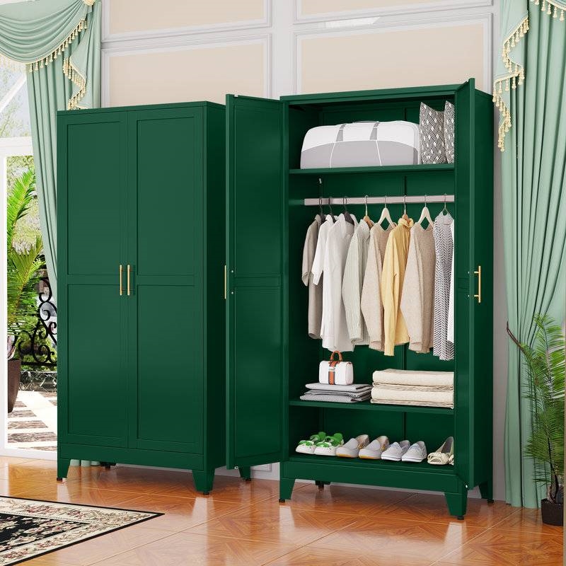 Green Metal Multifunctional Storage Armoire Wardrobe Closet thumbnail 4
