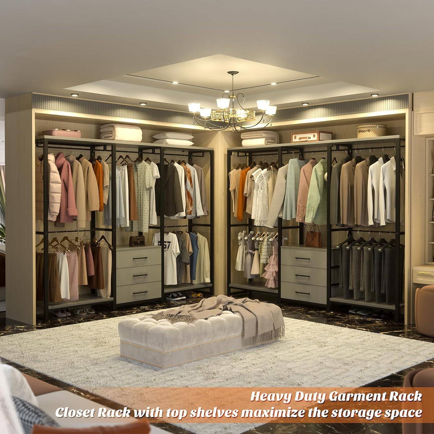 Heavy Duty Black Grey Freestanding Garment Rack Closet Wardrobe with 3 Drawers thumbnail 4