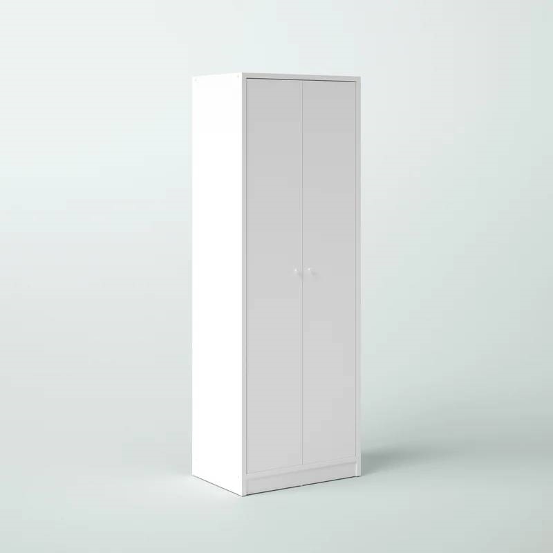 Modern White 2-Door Wardrobe Armoire Cabinet with Clothes Hanging Rod thumbnail 4