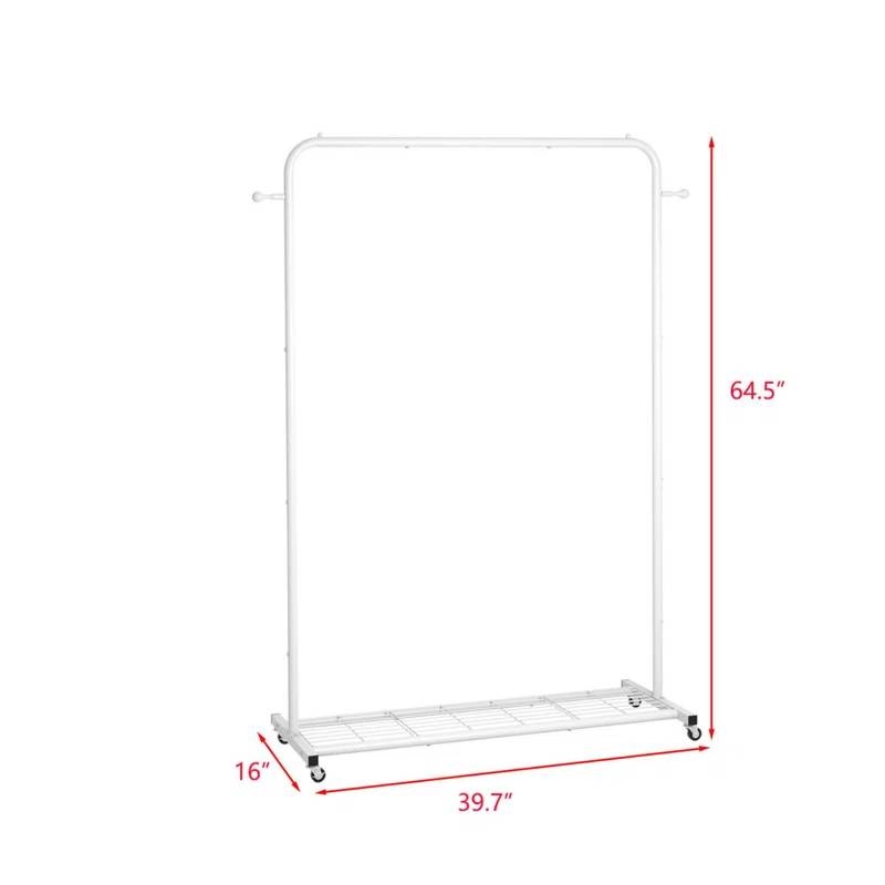 White Modern Garment Rack Clothes Hanging Rod with Lockable Wheels thumbnail 4
