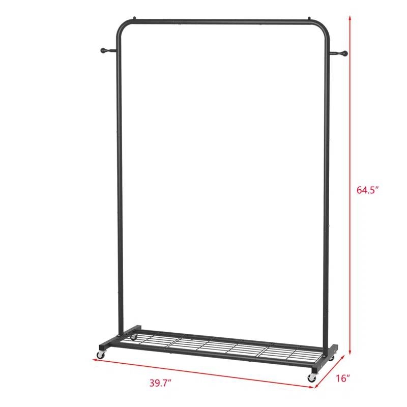 Black Modern Garment Rack Clothes Hanging Rod with Lockable Wheels thumbnail 4