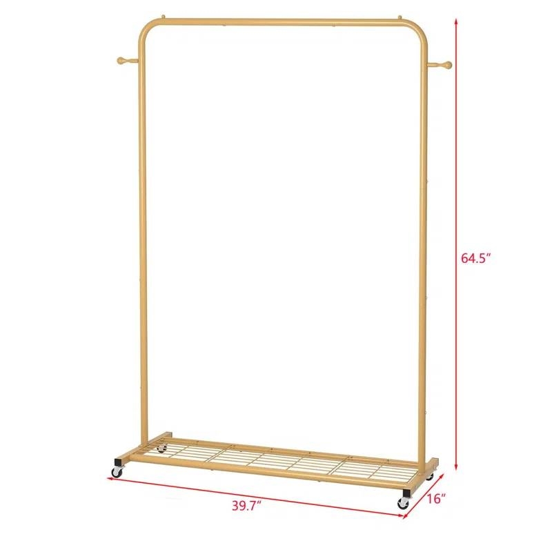 Modern Garment Rack Clothes Hanging Rod with Lockable Wheels in Gold thumbnail 4