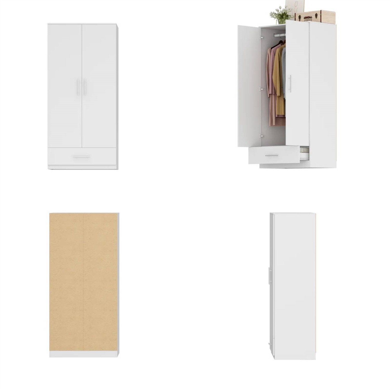 Modern Armoire Wardrobe Closet Cabinet with Storage Drawer in White Wood Finish thumbnail 4