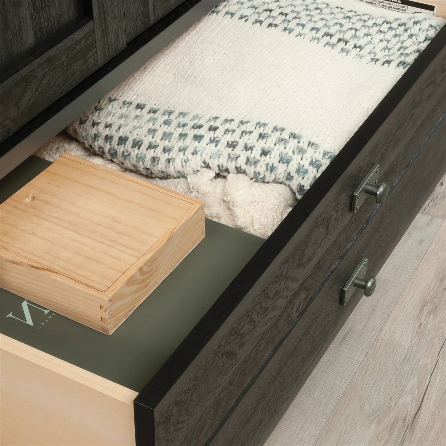 Bedroom Armoire Cabinet with Bottom Storage Drawer in Black Oak Wood Finish thumbnail 4