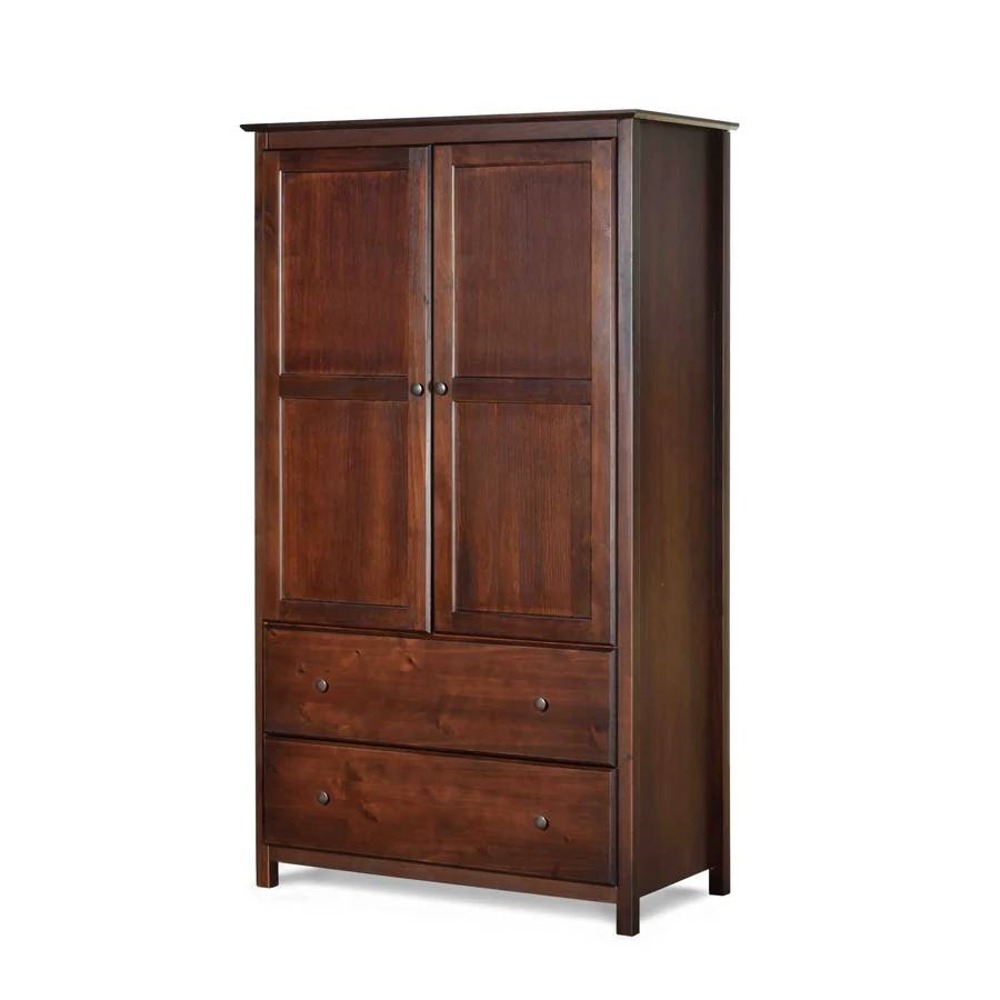 Solid Wood Bedroom Armoire Wardrobe Cabinet with Hanging Bar in Cherry Finish thumbnail 4