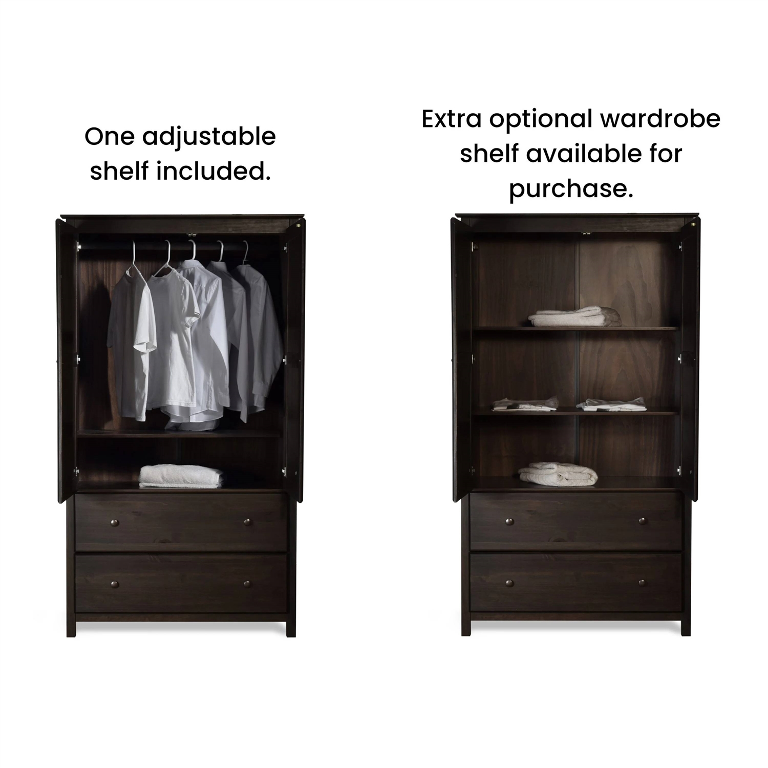 Brown Espresso Solid Wood Bedroom Armoire Wardrobe Cabinet with Hanging Bar thumbnail 4