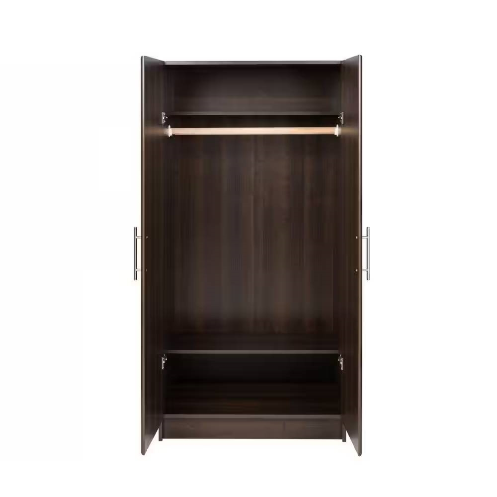 Bedroom Armoire Wardrobe Cabinet Closet with Hanging Rail in Brown Wood Finish thumbnail 4