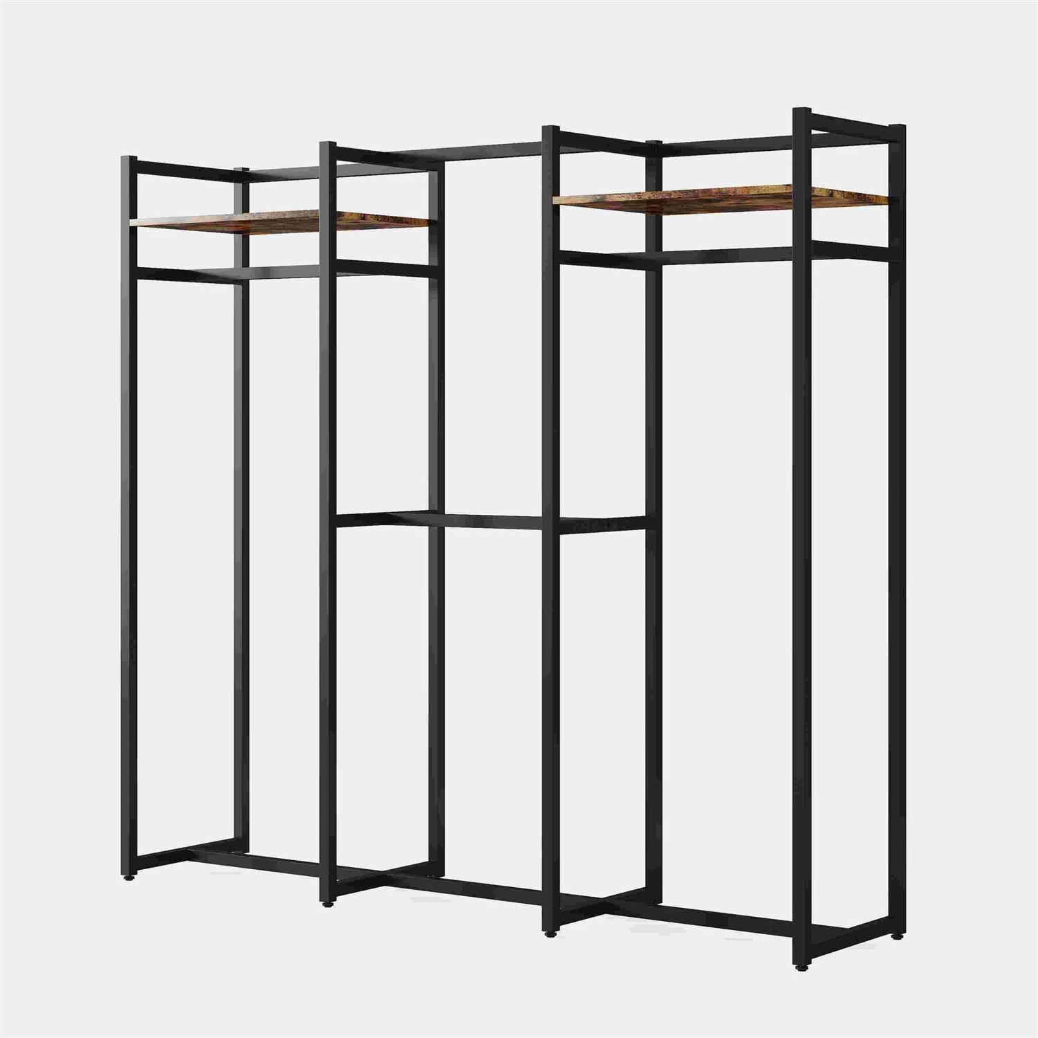 Black Metal Garment Rack with 4 Clothes Hanging Rods and 2 Wood Storage Shelves thumbnail 4