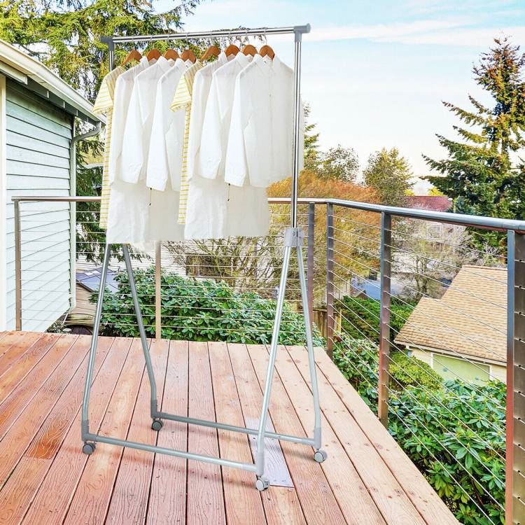 Folding Extendable Metal Garment Rack Clothes Hanging Rod with Lockable Wheels thumbnail 4