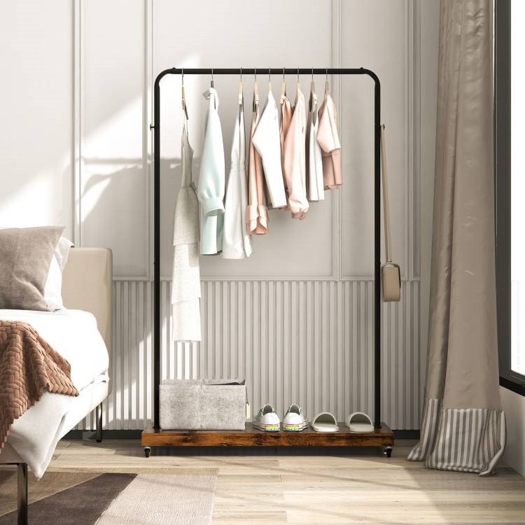 Industrial Style Heavy Duty Metal Pipe Clothes Garment Rack with Bottom Shelf thumbnail 4