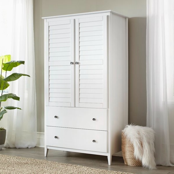 FarmHome Louvered Distressed White Solid Pine Armoire thumbnail 4