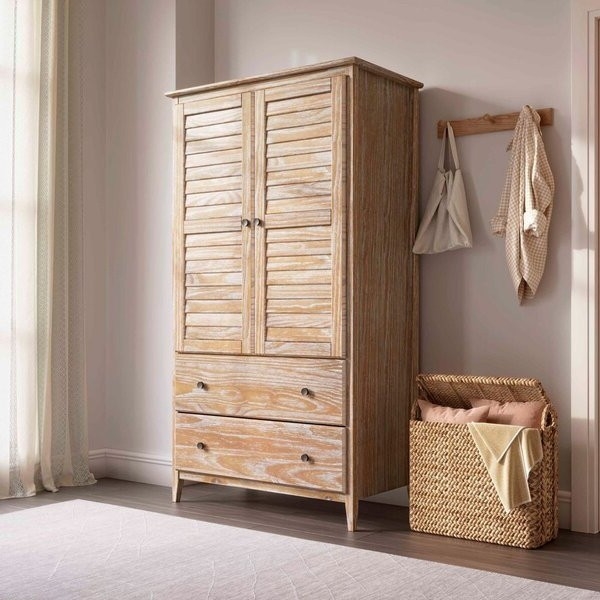 FarmHome Louvered Distressed Driftwood Solid Pine Armoire thumbnail 4