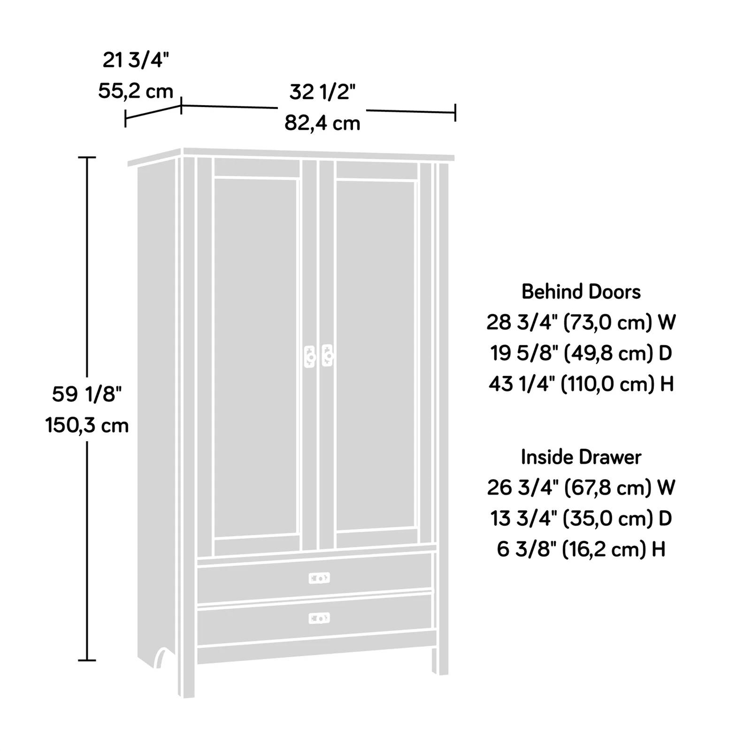 Farmhouse Bedroom Armoire Cabinet w/ Bottom Storage Drawer in White Wood Finish thumbnail 5