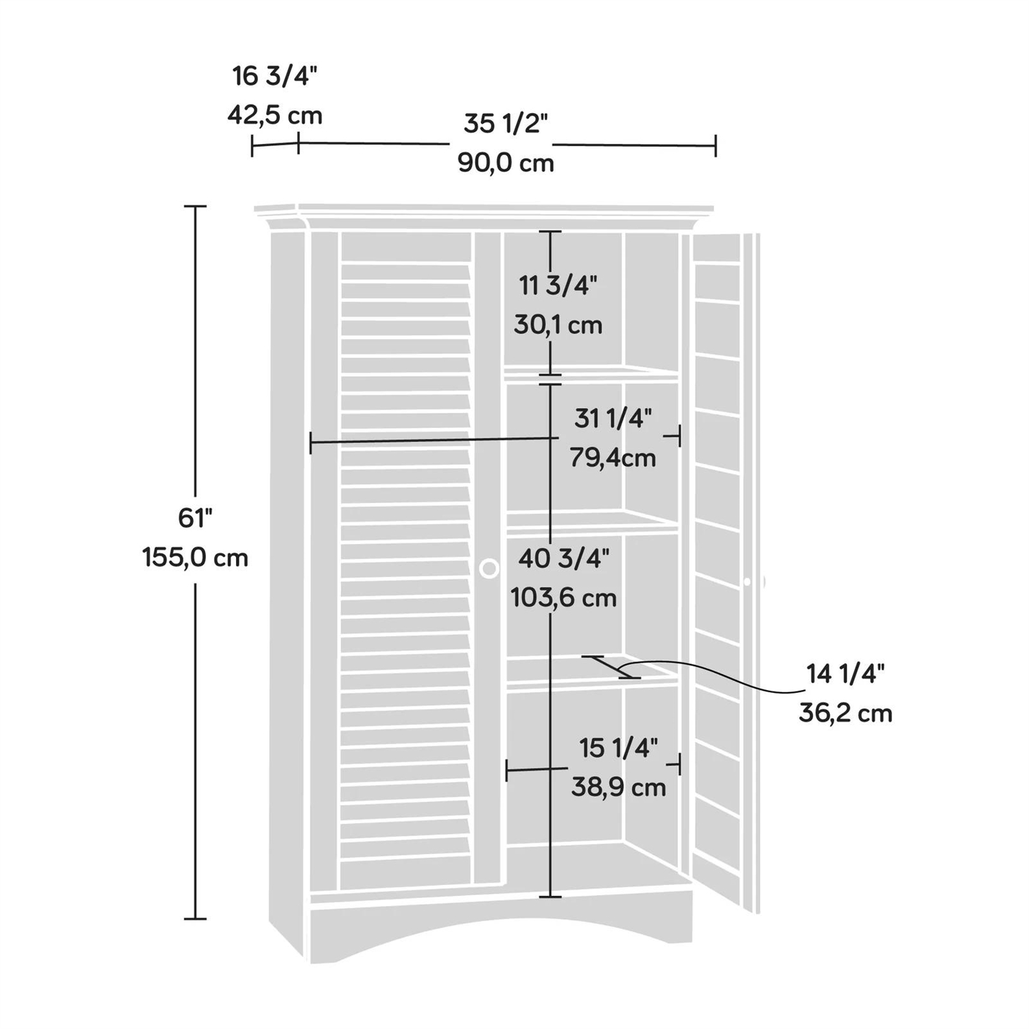 Farmhouse Armoire Storage Cabinet w/ Louver Doors in Light Brown Oak Wood Finish thumbnail 5