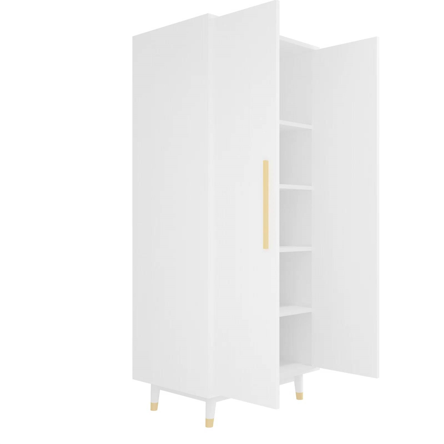 Mid-Century Modern 2-Door Bedroom Armoire Wardrobe Cabinet in White thumbnail 5