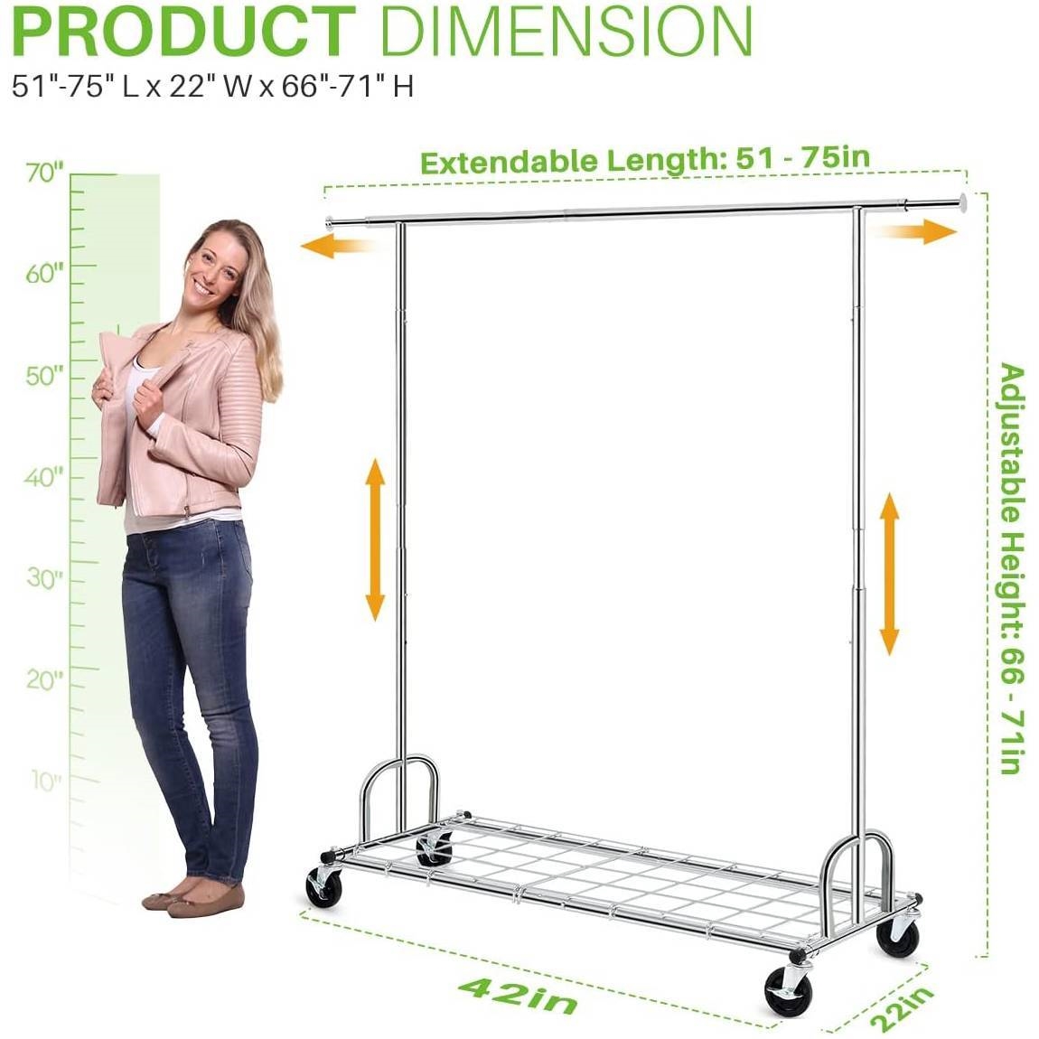 Heavy Duty Metal Clothing Garment Rack with Lockable Wheels - 450 lbs. Capacity thumbnail 5