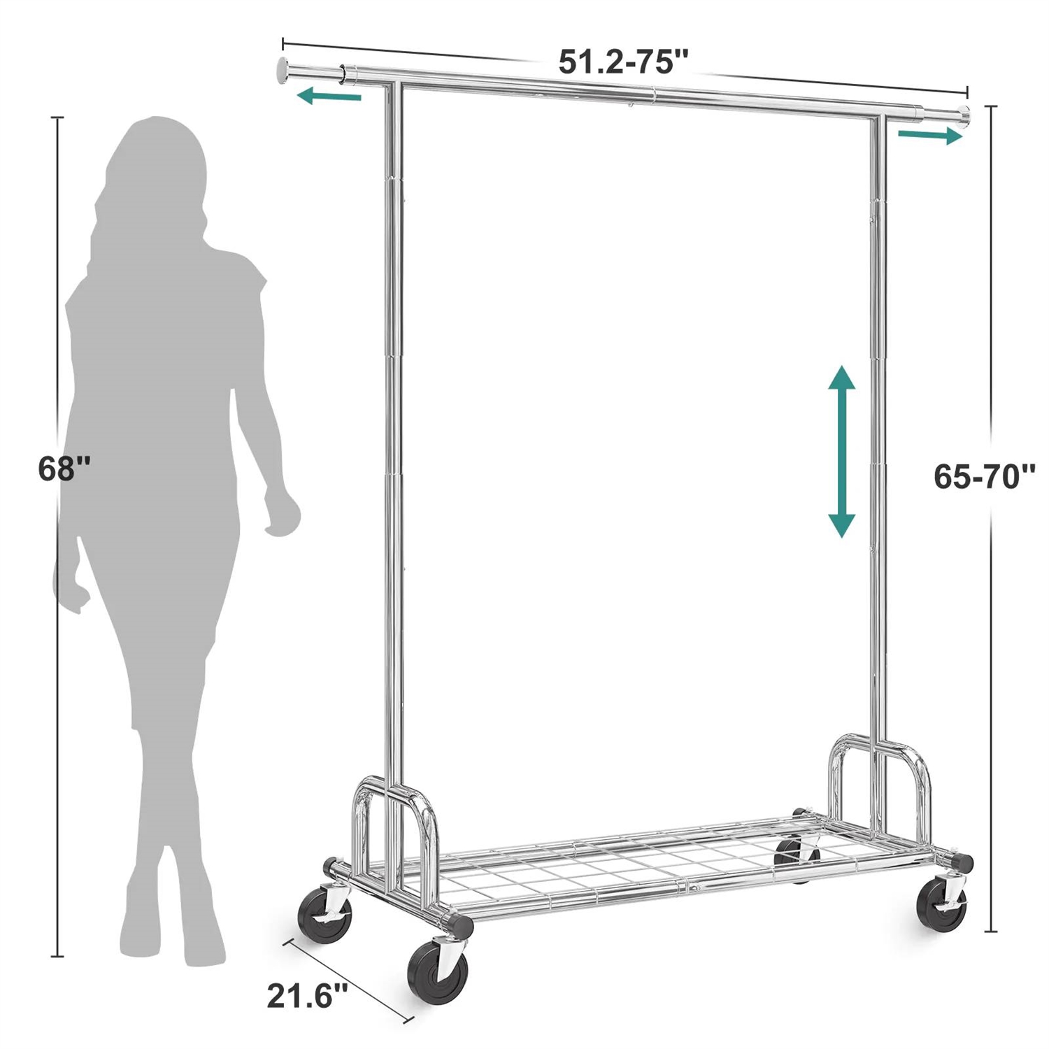 Heavy Duty Metal Clothing Bar Garment Rack on Lockable Casters - 450lb Capacity thumbnail 5